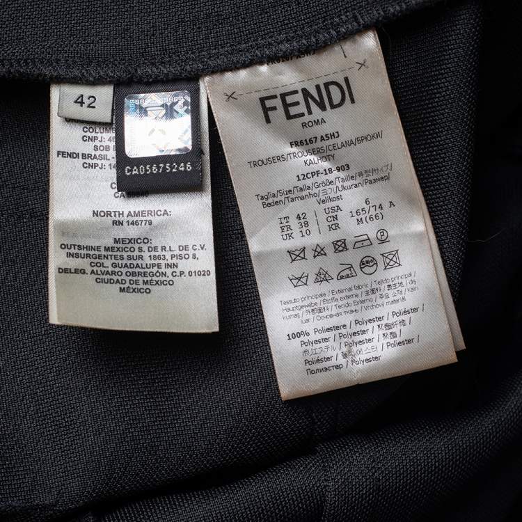 Pre Owned Fendi Black Pique Jersey Logo Band Detail Trousers M