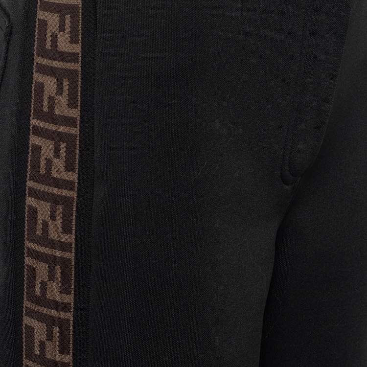 Pre Owned Fendi Black Pique Jersey Logo Band Detail Trousers M