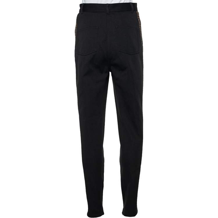 Pre Owned Fendi Black Pique Jersey Logo Band Detail Trousers M