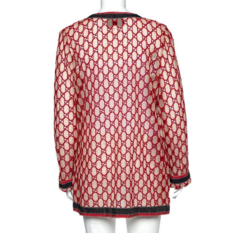 Pre Owned Gucci Red GG Macrame Open Front Belted Jacket M