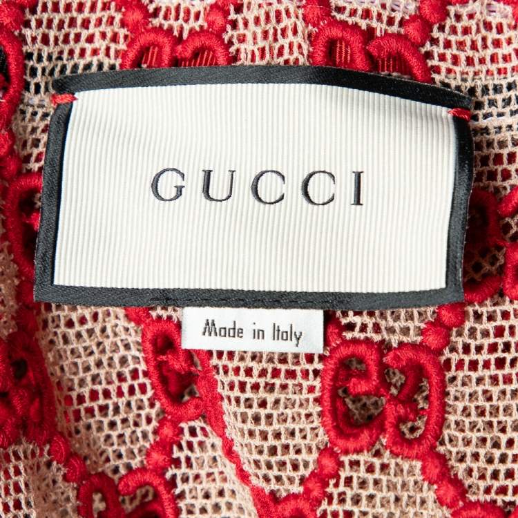 Pre Owned Gucci Red GG Macrame Open Front Belted Jacket M