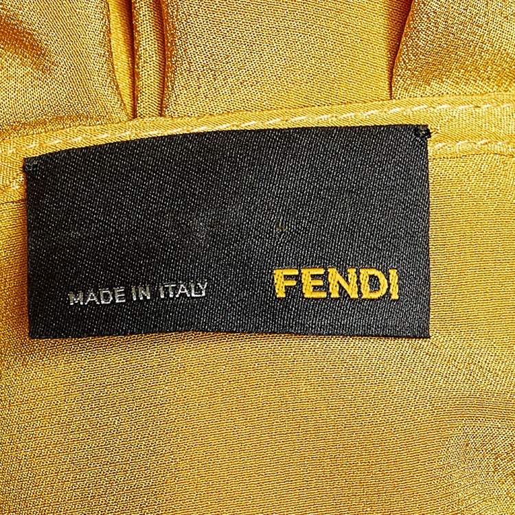 مملوكة مسبقًا Fendi Yellow & Charcoal Grey Wool & Silk Paneled Waist Tie Detail Midi Dress M