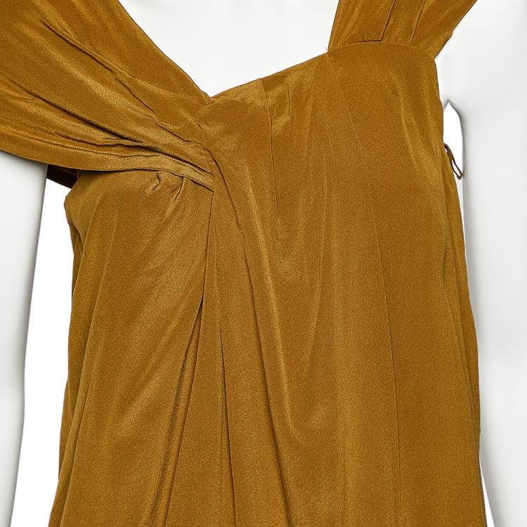 Pre Owned Fendi Olive Green Silk Draped Sleeve Detail Top M