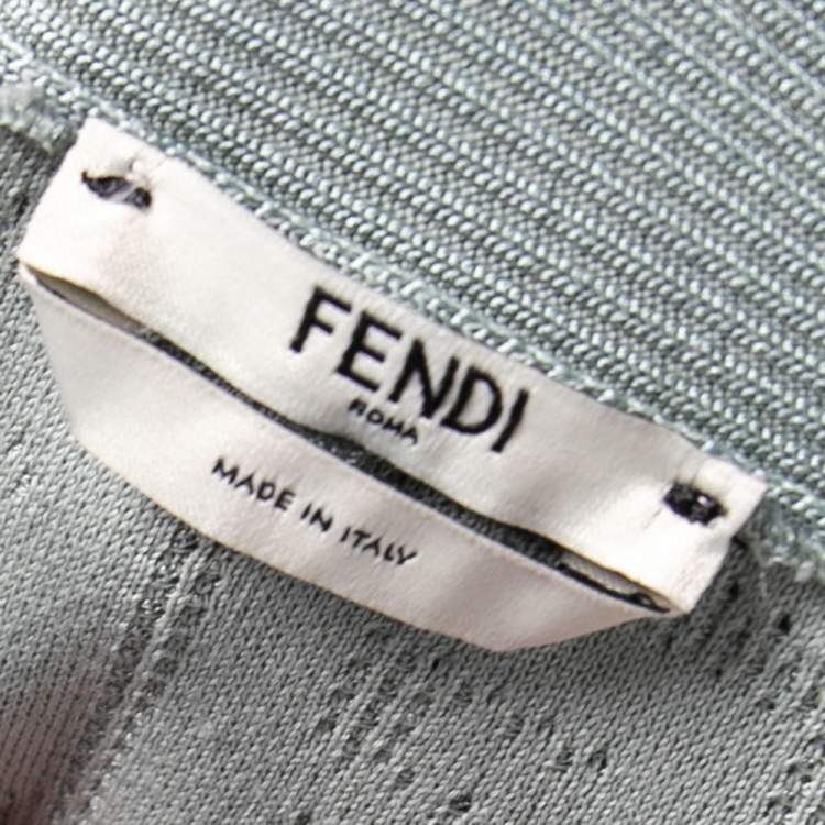 Pre Owned Fendi Mint Green FF Motif Embossed Knit Button Front Cardigan M