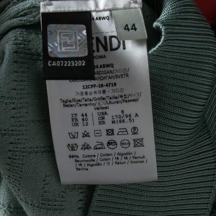 Pre Owned Fendi Mint Green FF Motif Embossed Knit Button Front Cardigan M