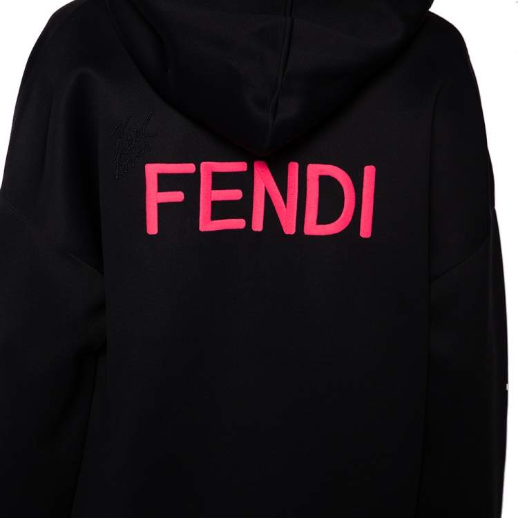 Pre Owned Fendi Black Neoprene Reflective Karlito Detailed Hoodie M