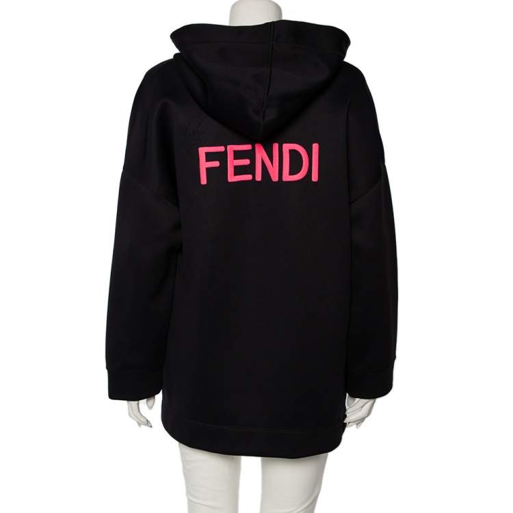 Pre Owned Fendi Black Neoprene Reflective Karlito Detailed Hoodie M