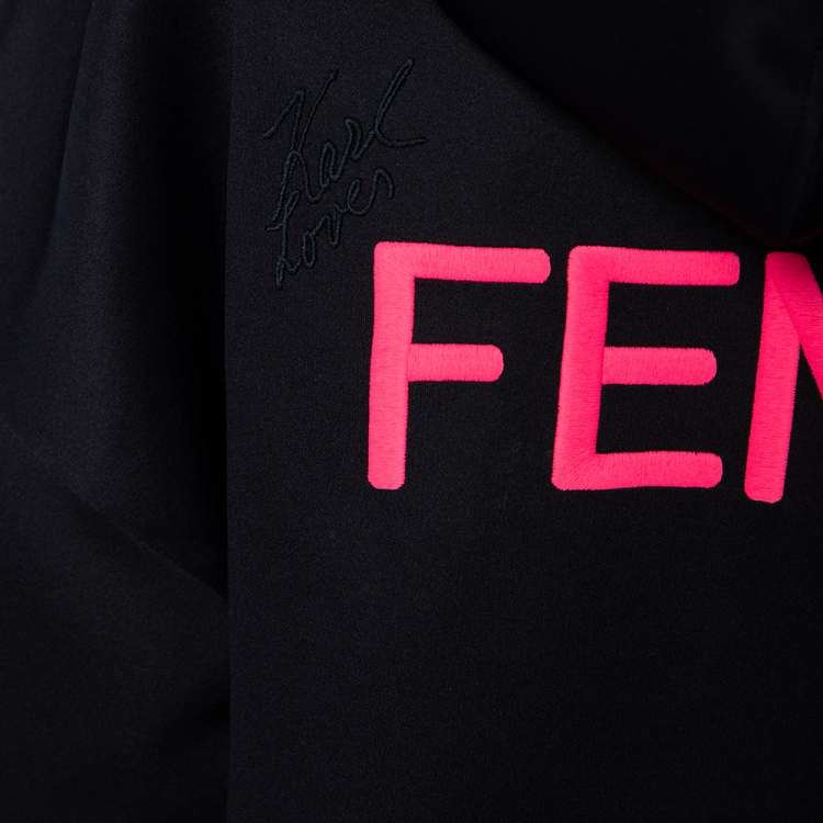 Pre Owned Fendi Black Neoprene Reflective Karlito Detailed Hoodie M