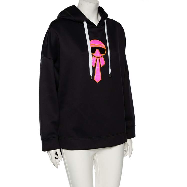 Pre Owned Fendi Black Neoprene Reflective Karlito Detailed Hoodie M