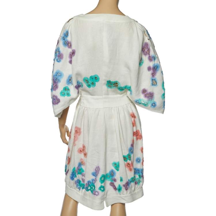 Pre Owned Fendi White Linen Cutout Detail V-Neck Dress M