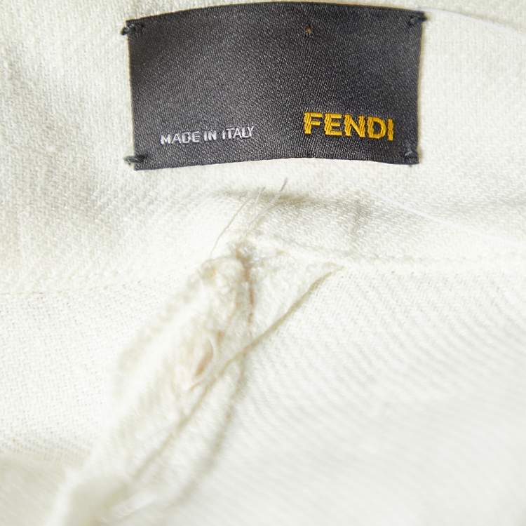 Pre Owned Fendi White Linen Cutout Detail V-Neck Dress M