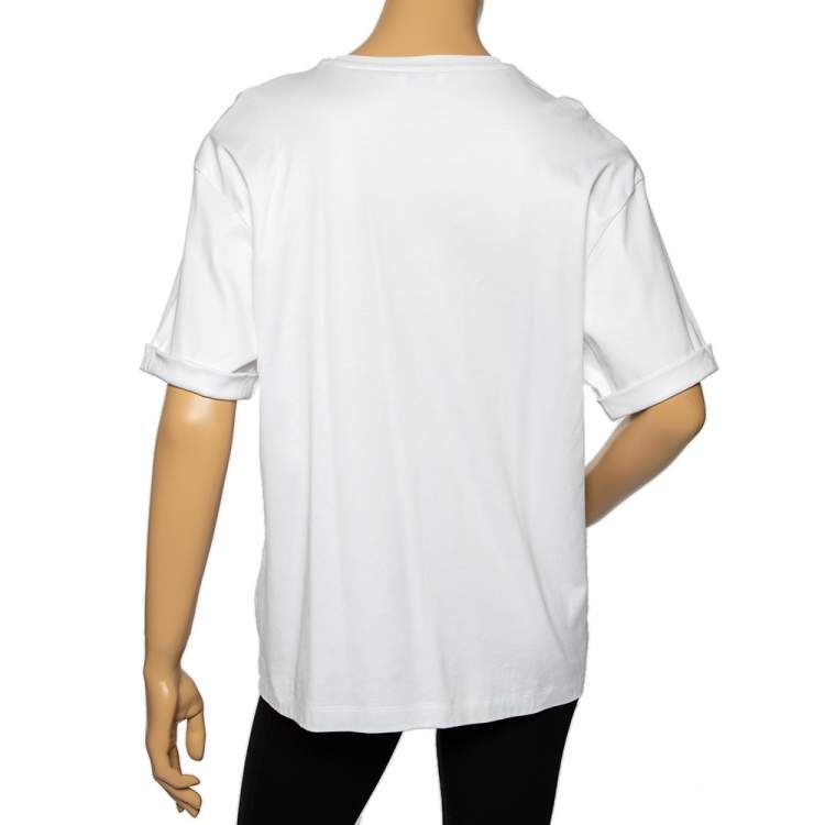Pre Owned Fendi White Cotton Mesh Fish Eye Logo Inset Short Sleeve T-Shirt M