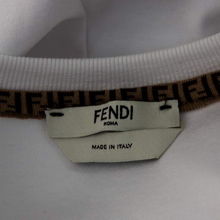 Pre Owned Fendi White Cotton Mesh Fish Eye Logo Inset Short Sleeve T-Shirt M