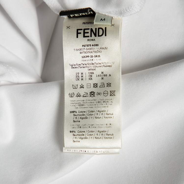 Pre Owned Fendi White Cotton Mesh Fish Eye Logo Inset Short Sleeve T-Shirt M