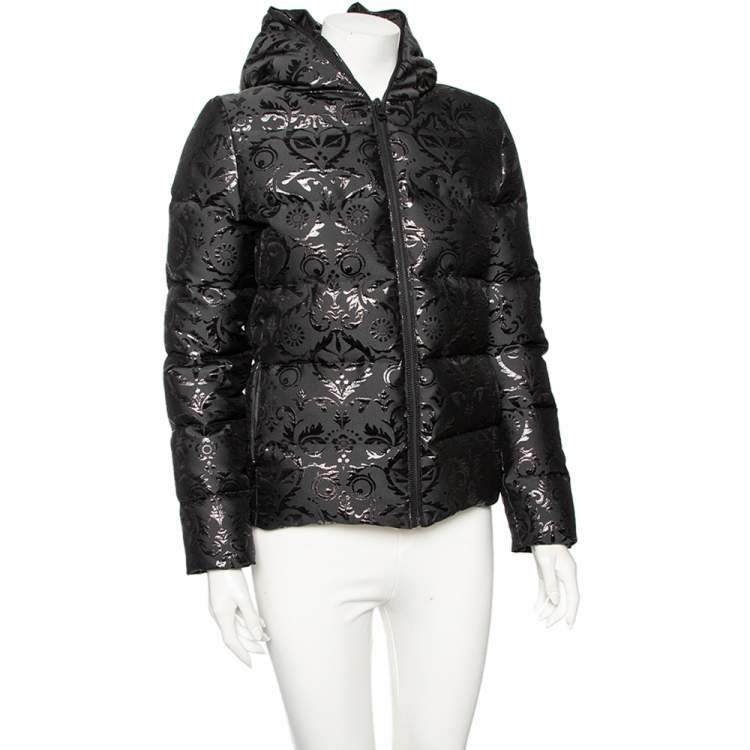 Pre Owned Fendi Black Printed Down Quilted Hooded Jacket S