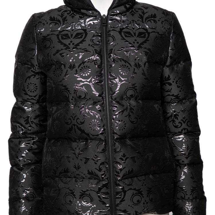 Pre Owned Fendi Black Printed Down Quilted Hooded Jacket S