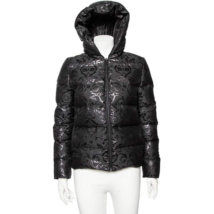 Pre Owned Fendi Black Printed Down Quilted Hooded Jacket S
