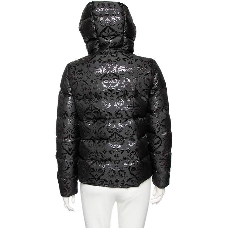 Pre Owned Fendi Black Printed Down Quilted Hooded Jacket S