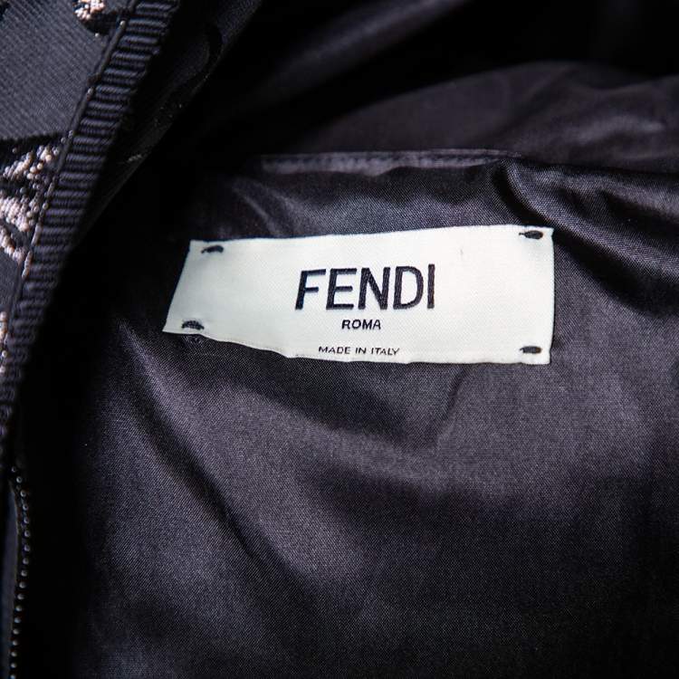 Pre Owned Fendi Black Printed Down Quilted Hooded Jacket S