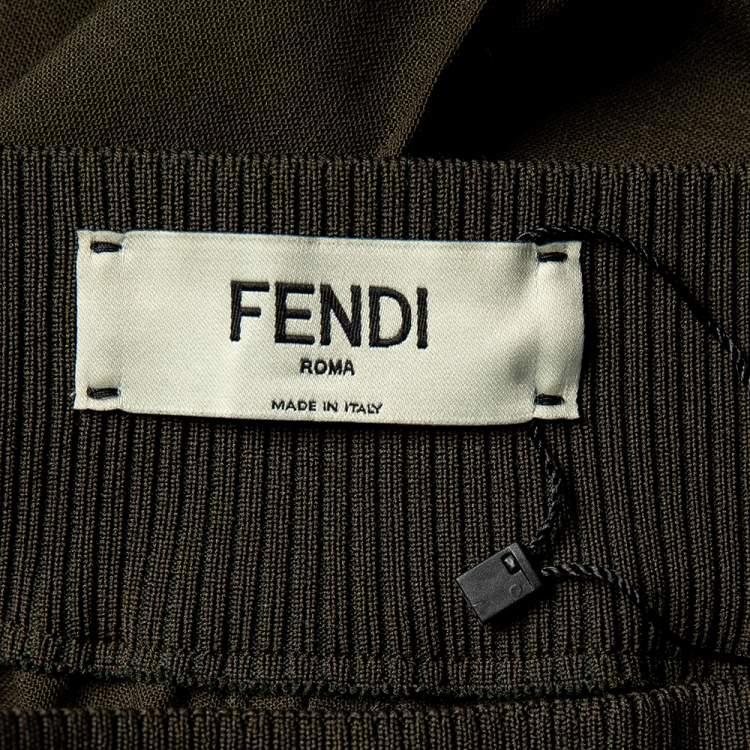 مملوكة مسبقًا Fendi Military Green Wool Blend Elastic Waist Detail Palazzo Pants S