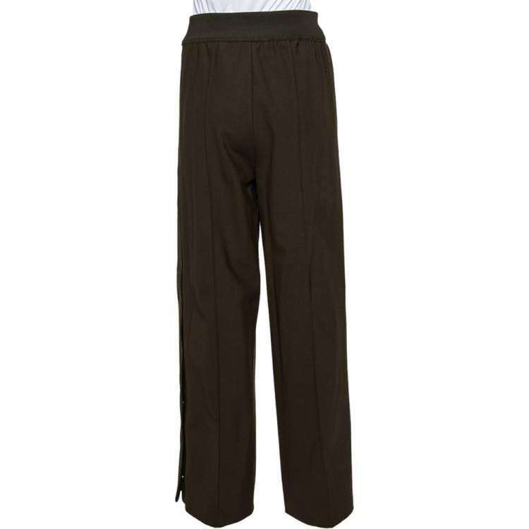 مملوكة مسبقًا Fendi Military Green Wool Blend Elastic Waist Detail Palazzo Pants S