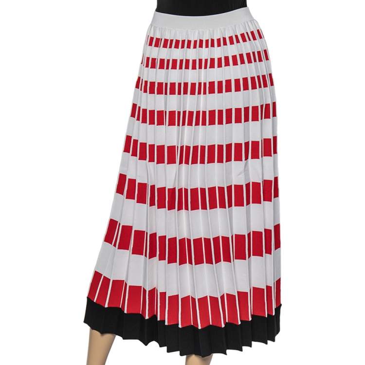 Pre Owned Fendi Color Block Geometric Patterned Knit Pleated Midi Skirt M