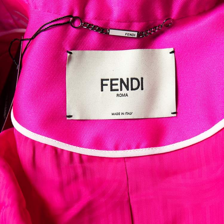 Pre Owned Fendi Fluo Pink Patterned Jacquard Double Breasted Cropped Blazer S