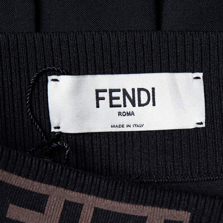 Pre Owned Fendi Black Wool Logo Knit Band Detail Pleated Midi Skirt S