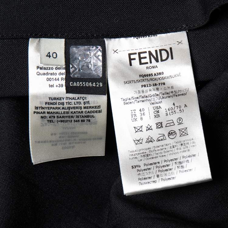 Pre Owned Fendi Black Wool Logo Knit Band Detail Pleated Midi Skirt S