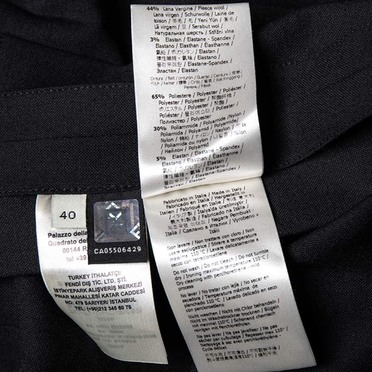 Pre Owned Fendi Black Wool Logo Knit Band Detail Pleated Midi Skirt S