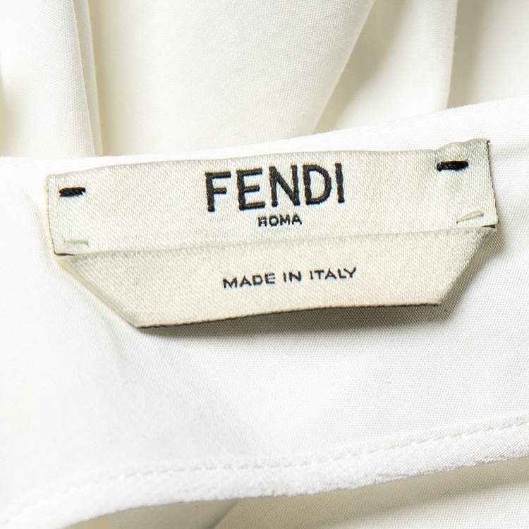 Pre Owned Fendi White Cotton Bow Detail Oversized Top S