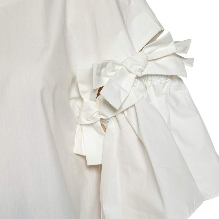 Pre Owned Fendi White Cotton Bow Detail Oversized Top S