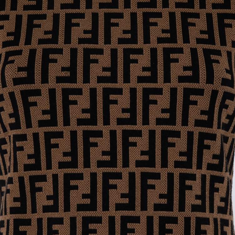 Pre Owned Fendi Brown Zucca Monogram Knit Ribbon Sleeve Detailed Top M