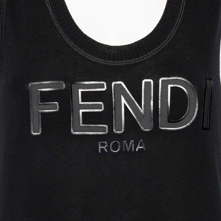 Pre Owned Fendi Black Knit Mesh Trim Side Slit Detail Sleeveless Maxi Dress M