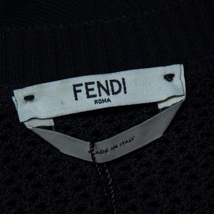 Pre Owned Fendi Black Knit Mesh Trim Side Slit Detail Sleeveless Maxi Dress M