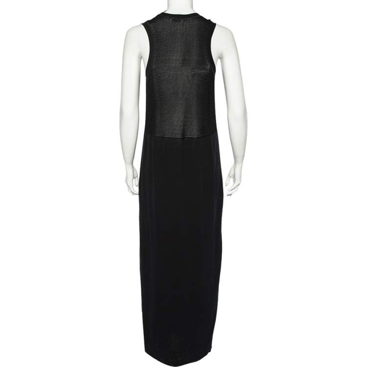 Pre Owned Fendi Black Knit Mesh Trim Side Slit Detail Sleeveless Maxi Dress M