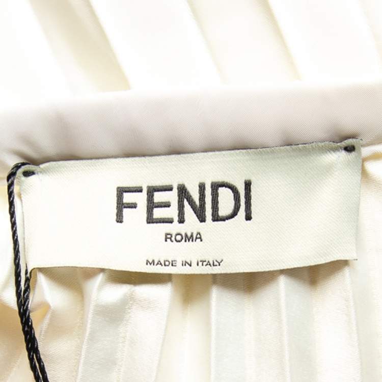Pre Owned Fendi Off-White Coated Synthetic Drawstring Waist Pleated Skirt XS