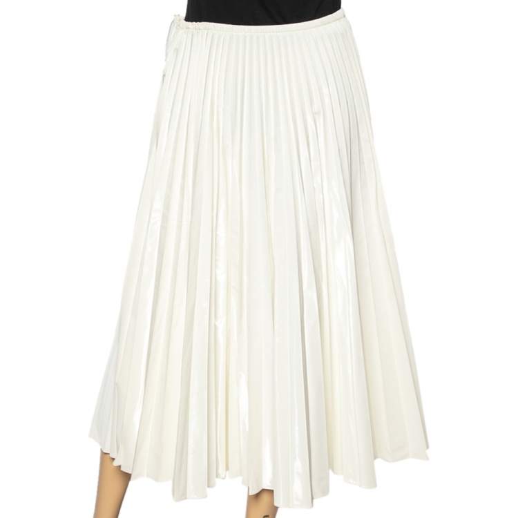 Pre Owned Fendi Off-White Coated Synthetic Drawstring Waist Pleated Skirt XS