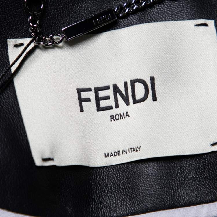 Pre Owned Fendi Black Leather Zucca Velvet Trim Biker Jacket S
