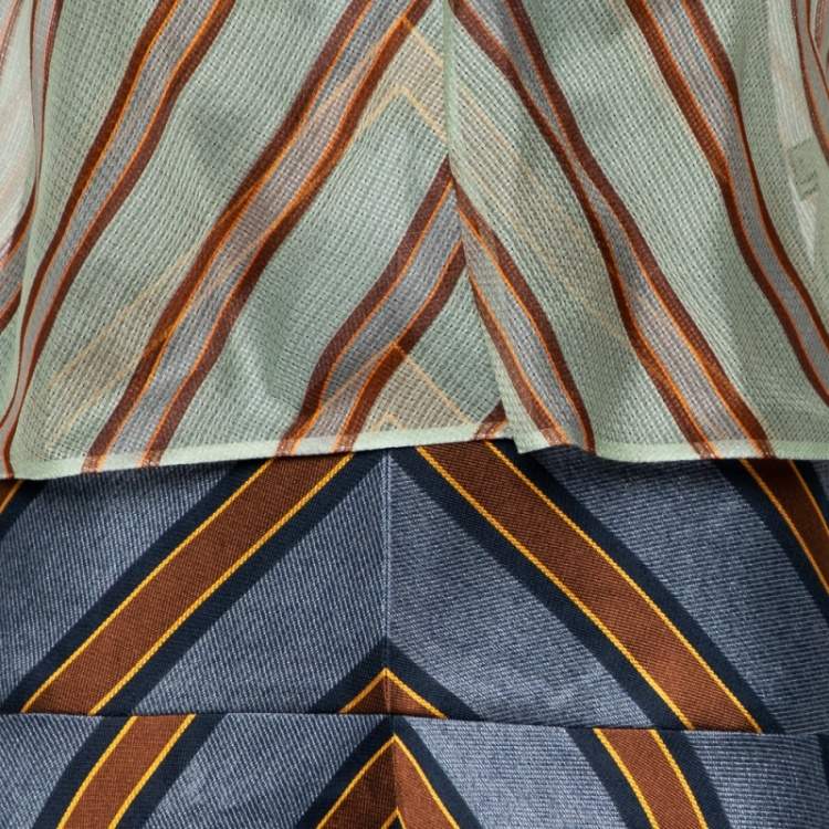 مملوكة مسبقًا Fendi Blue Striped Silk Blend Cape Detail Midi Dress S