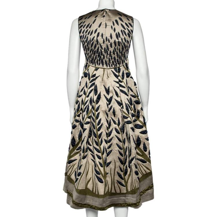 مملوكة مسبقًا Fendi Multicolor Leaf Pattern Jacquard Sleeveless Midi Dress S
