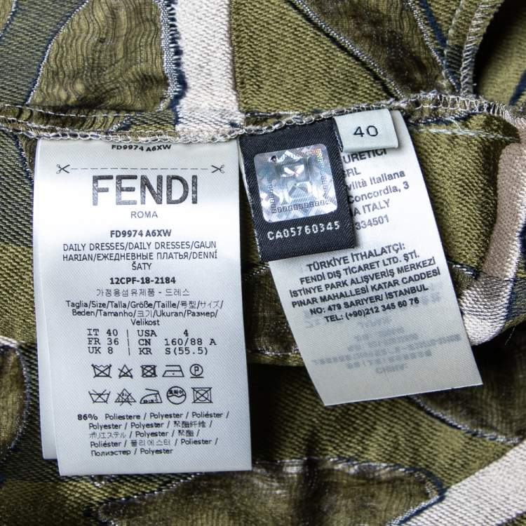 مملوكة مسبقًا Fendi Multicolor Leaf Pattern Jacquard Sleeveless Midi Dress S