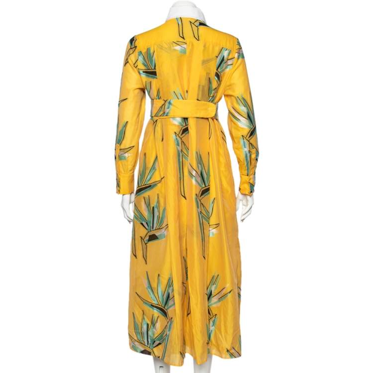مملوكة مسبقًا Fendi Yellow Silk Jacquard Birds of Paradise Flower Dress S