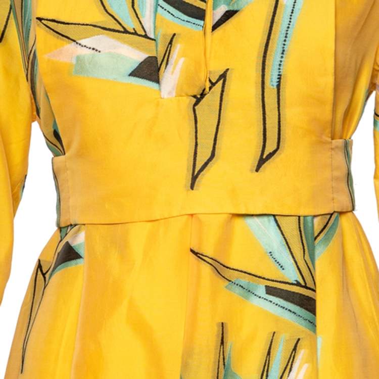 مملوكة مسبقًا Fendi Yellow Silk Jacquard Birds of Paradise Flower Dress S