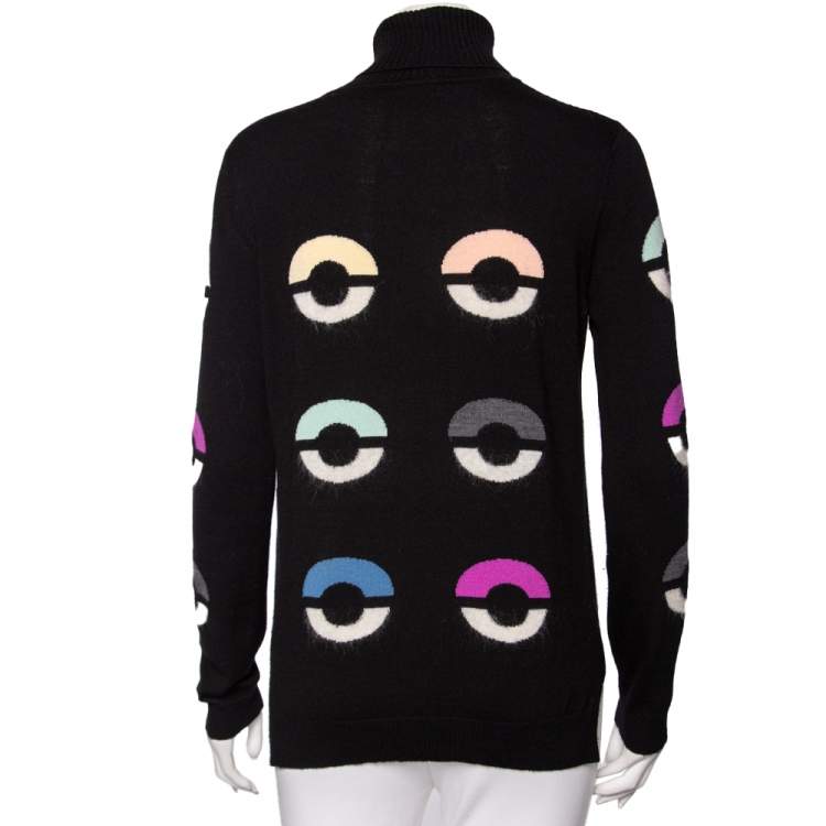 Pre Owned Fendi Black Wool & Fur Trimmed Monster Eye Turtle Neck Sweater S