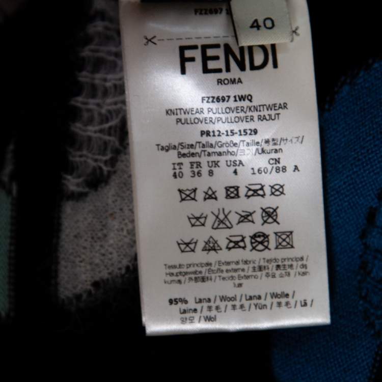 Pre Owned Fendi Black Wool & Fur Trimmed Monster Eye Turtle Neck Sweater S