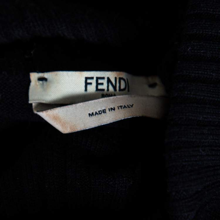 Pre Owned Fendi Black Wool & Fur Trimmed Monster Eye Turtle Neck Sweater S