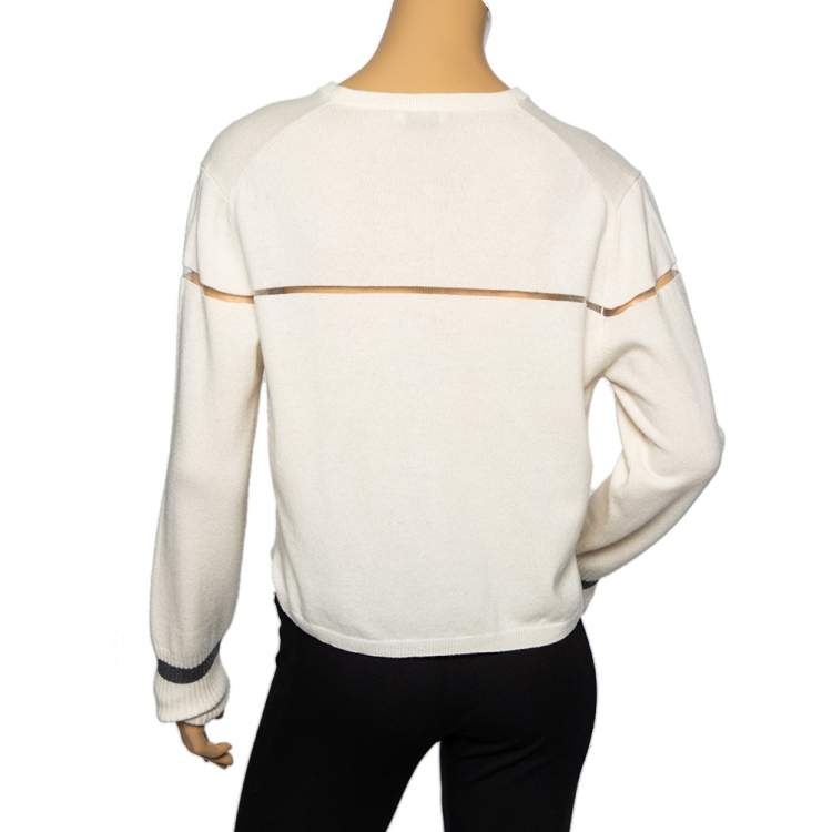 Pre Owned Fendi Cream Cashmere & Mesh Insert Detailed Button Front Cardigan M 