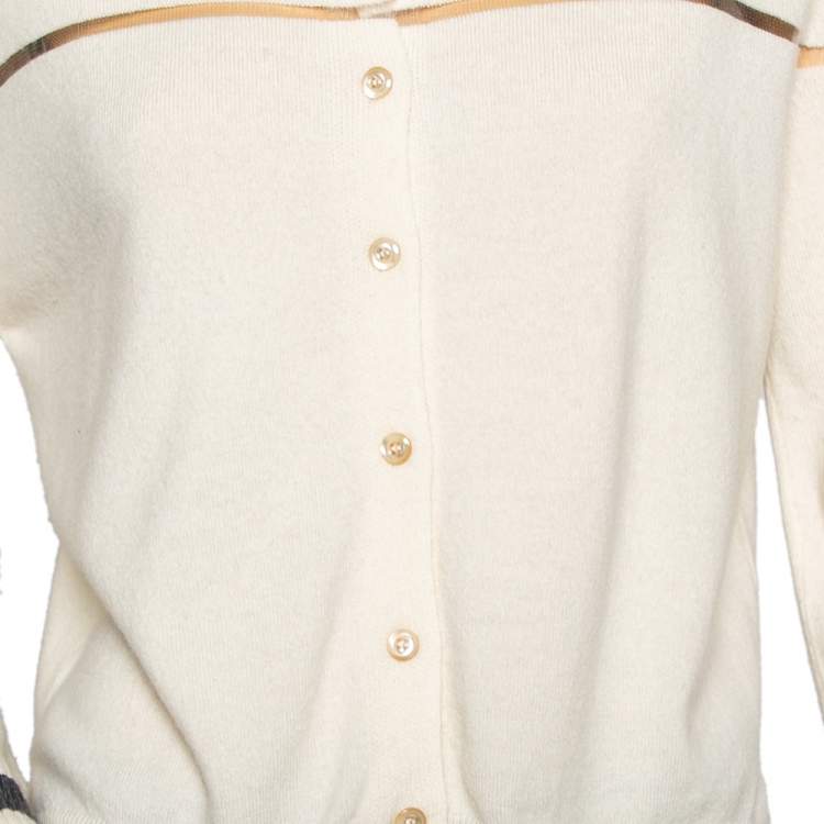 Pre Owned Fendi Cream Cashmere & Mesh Insert Detailed Button Front Cardigan M 