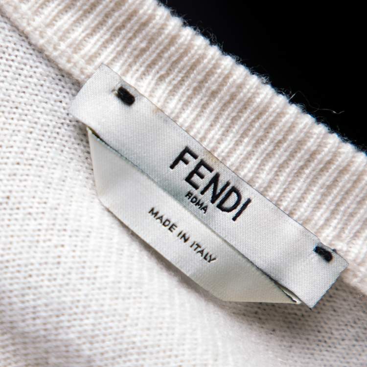 Pre Owned Fendi Cream Cashmere & Mesh Insert Detailed Button Front Cardigan M 